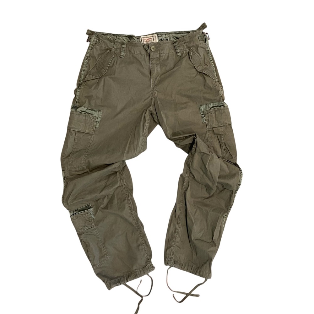 VTG Abercrombie & Fitch Women Parachute Cargo Pants Sz 32 14R‎ Green Paratrooper